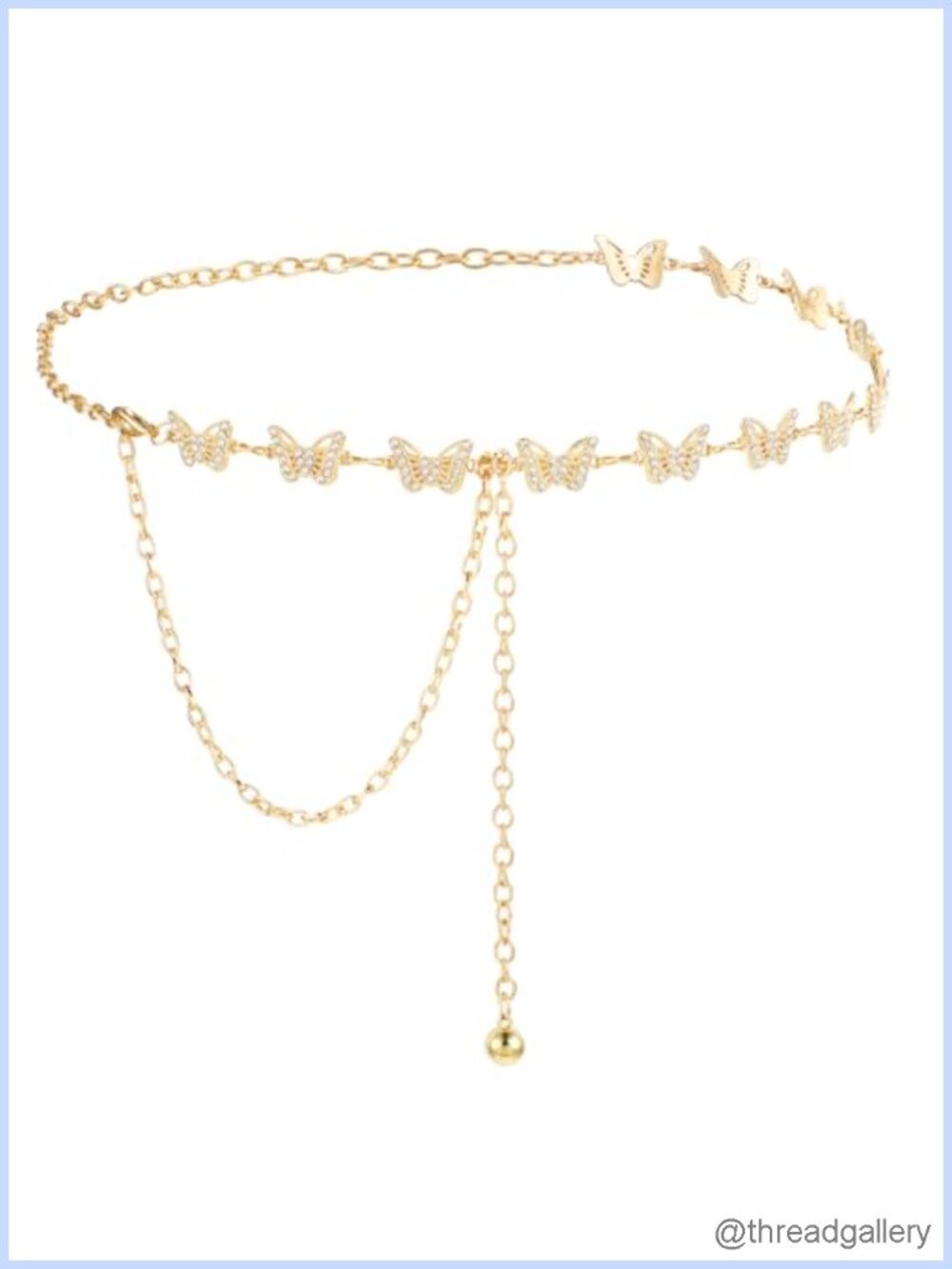 Rhinestone Butterfly Waist Chain Belt Adjustable for Dresses